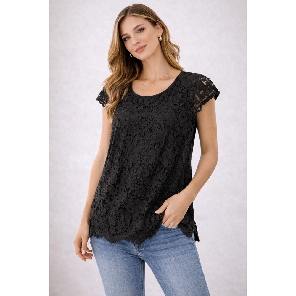 DR2‎ Black Lace Cap Sleeve Top Women's PXS